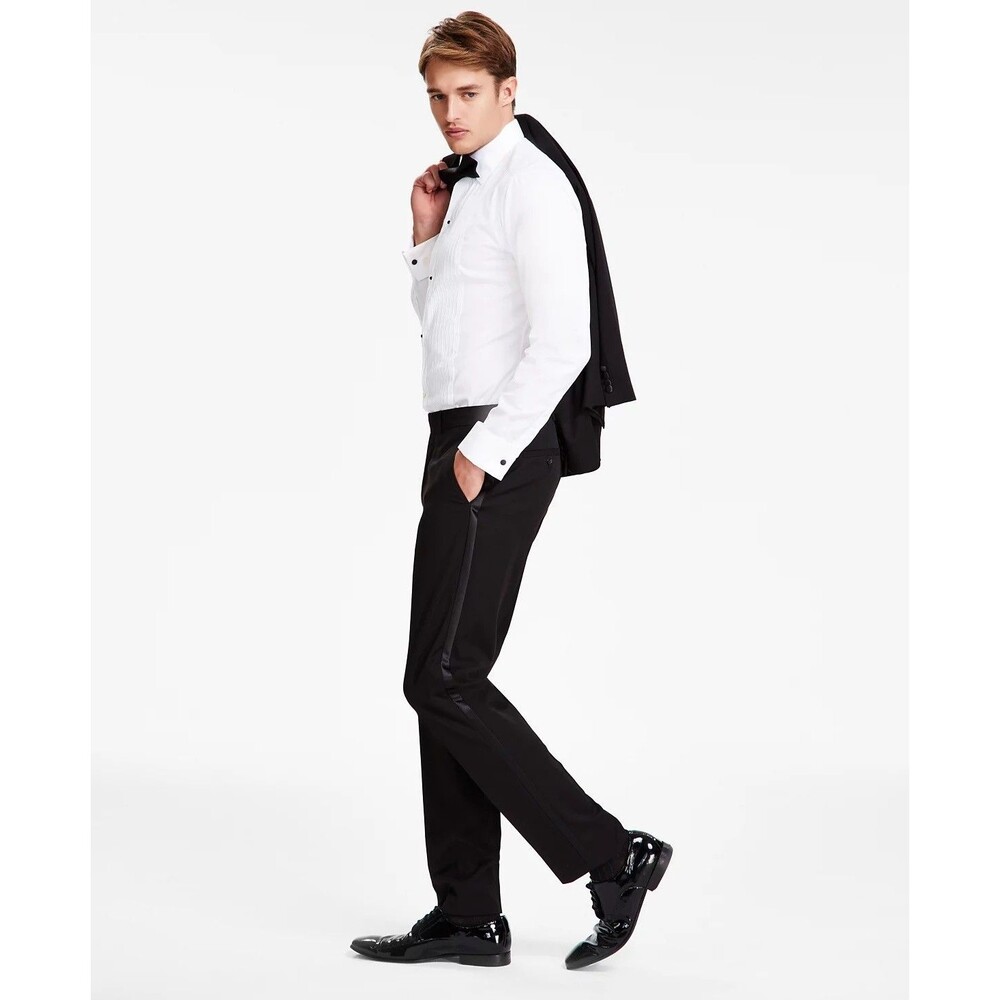 $135 NEW KENNETH COLE REACTION Mens 29x32 Black Check Tuxedo Dress Pants Slacks
